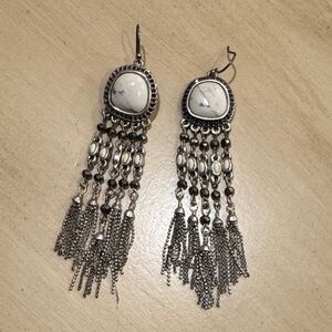 NEW | Lucky Brand Silver and White Chandelier Earrings w/ Semi-precious Stones